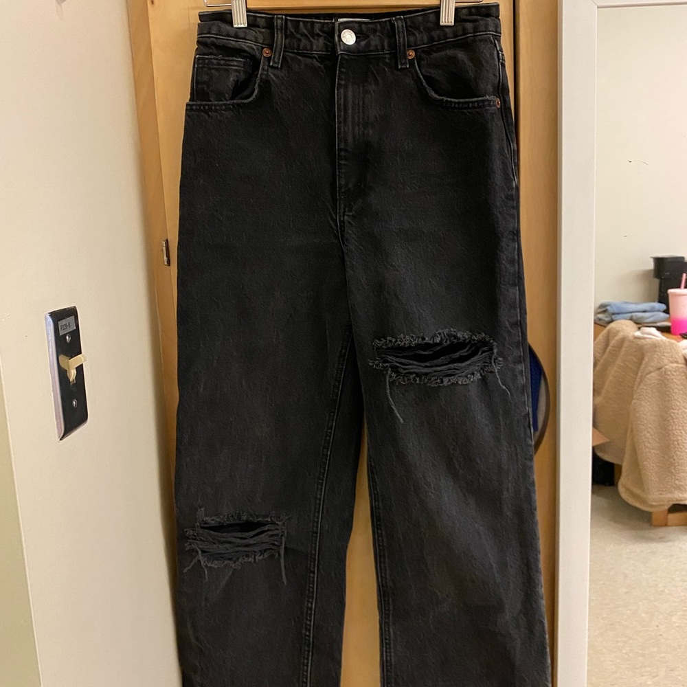 Black Zara wide leg jeans with rips